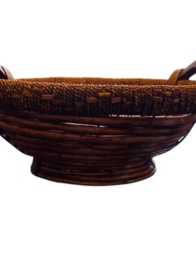 Handwoven Brown Decorative Wicker Basket with Handles
